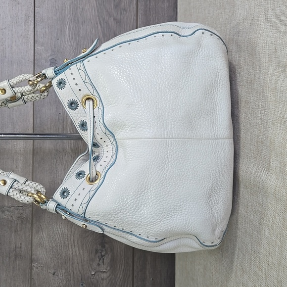 Cole Haan Kayla White Embellished Leather Satchel Shoulder Bag Tote Satchel - Picture 4 of 13